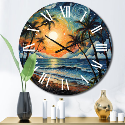 Beach Tropical Vibes Pointillism I Metal Wall Clock