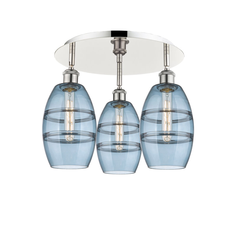 Plafonnier encastré Dundrod, Nickel poli, H 9,13 po x l 17,63 po x P 17,63 po, Bleu princesse