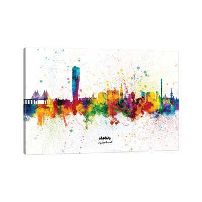 Malmo Sweden Skyline Splash by Michael Tompsett - Wrapped Canvas Print