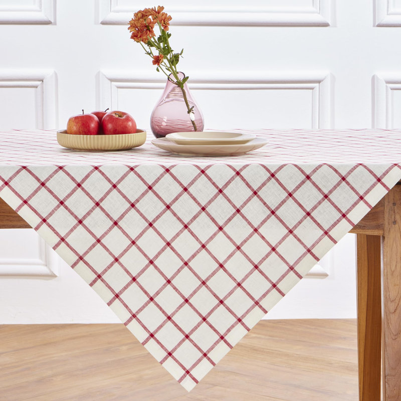 Windowpane - 100% Pure Linen Table Throw, Tofu Red