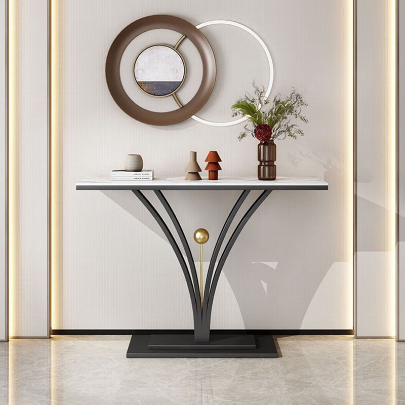 Table de porche moderne en pierre frittée simple., H 31,5 po x l 47,2 po x P 11,8 po, Noir