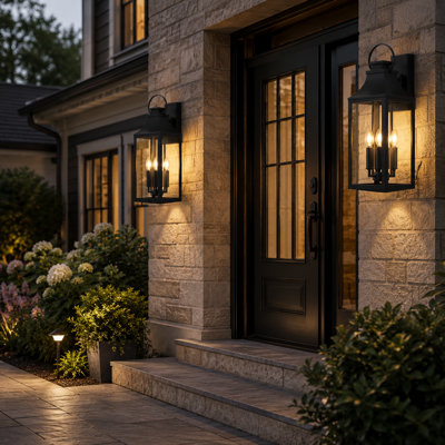 4-Light 22.6"H Black Outdoor Wall Light,1-Pack Wall Lantern Sconce With Clear Glass