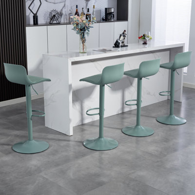 Set Of 2 Bar Stools, Height Adjustable Swivel Counter Height Barstools With Back, Armless PU Leather Kitchen Island Chairs, Mint Green | Gift Idea