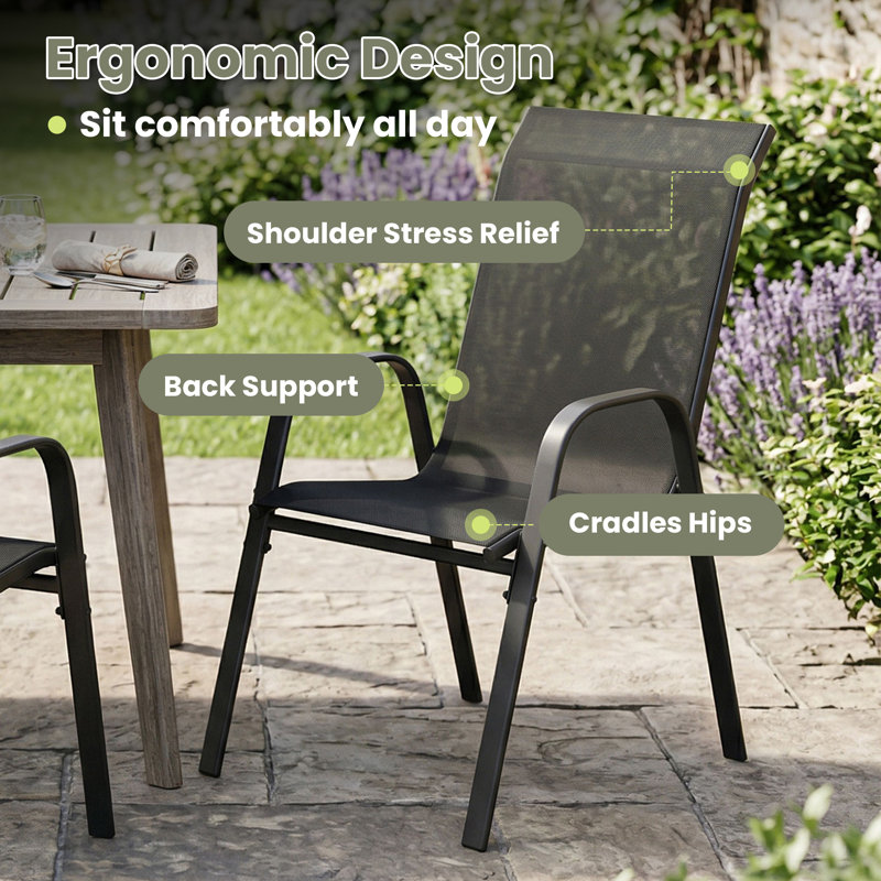 Boatwright With Stackable Textilene Chairs, Black/Gray