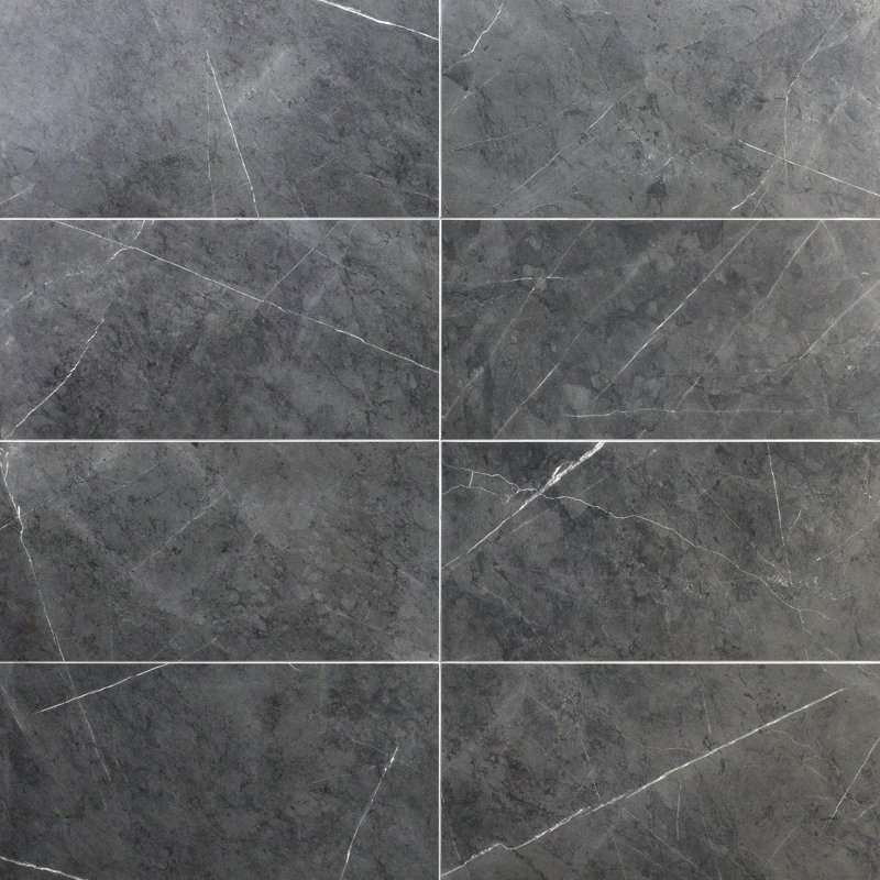 12" x 24" Porcelain Marble Look Wall & Tile, Dark Gray