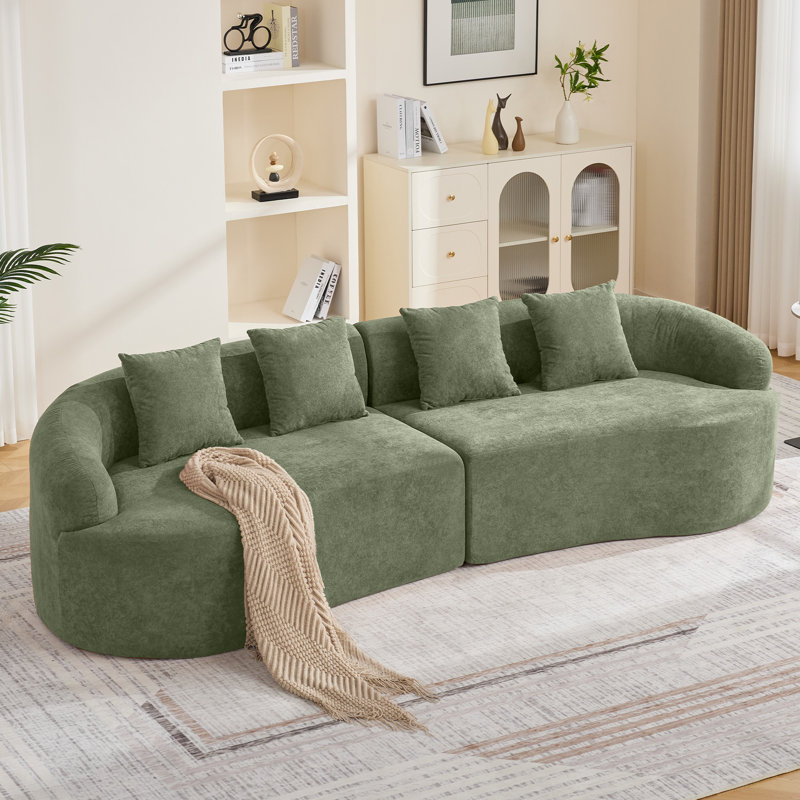 Canapé incurvé Boneless en chenille - sans assemblage, 4, Vert
