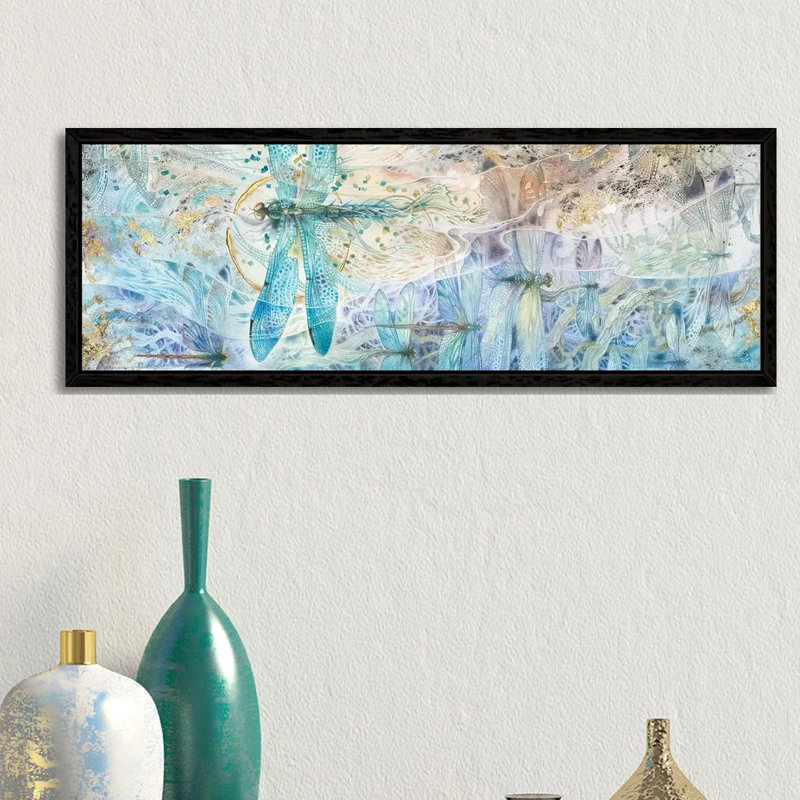 Against The Flow by Stephanie Law - Panoramic Painting on Canvas, 30.48 cm H x 91.44 cm W, Black Framed