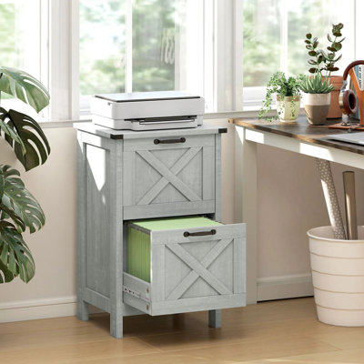Classeur vertical à 2 tiroirs, armoire de rangement rustique pour dossiers de format A4 et lettre, gris clair vieilli avec détails en métal noir