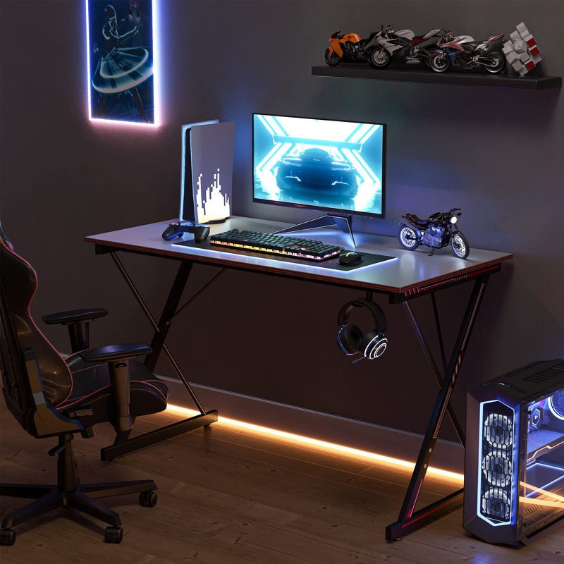 Levelle L-Shaped Metal Base Computer Desk, Gray