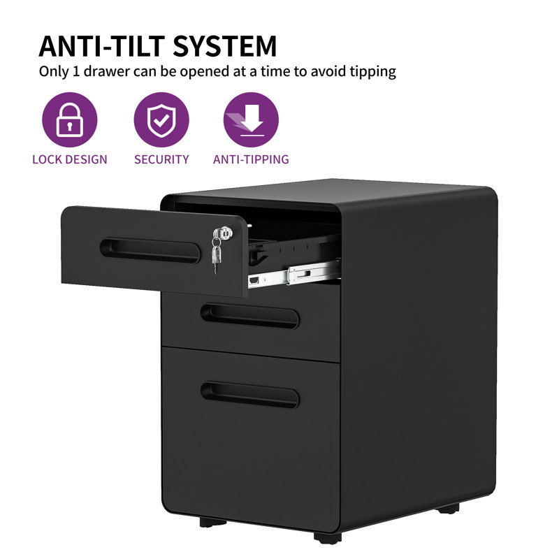 Lewan 15.5'' Wide 3 -Drawer Mobile Steel File Cabinet, Black