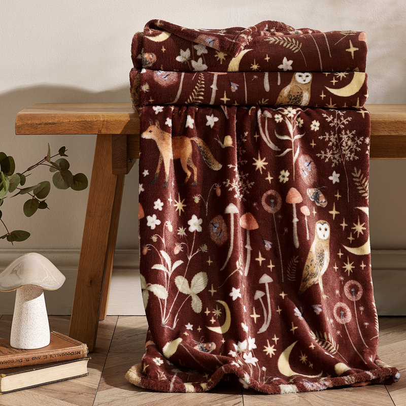 Enchanted Twilight Animals Cosy Fleece Blanket Throw, Chocolate