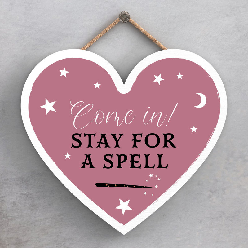 Witch Come In Wooden Heart Plaque, 16cm H x 17cm W x 0.9cm D
