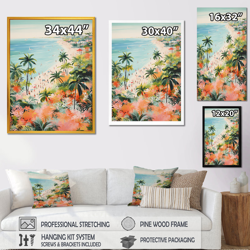Scène de plage côtière pastel III - art mural de plage côtière pour le salon, Toile tendue, H 20 po x l 12 po x P 1 po
