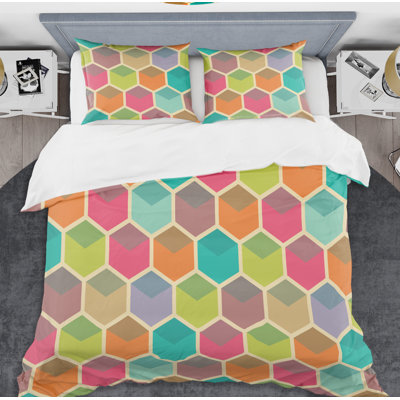 Ensemble de housse couette mid-century rétro hexagonal i