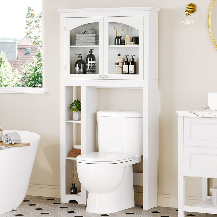 5-Tiers Archway Toilet Storage Cabinet with Tempered Glass Doors