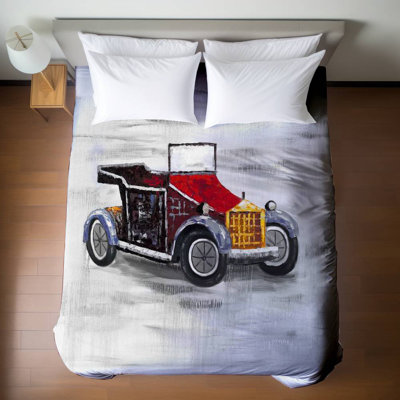 Vintage Car with Sunroof Duvet Cover | Gray Home Decor