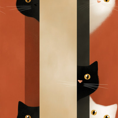 Illustration de chat sur fond rayé, décoration murale moderne minimaliste amovible