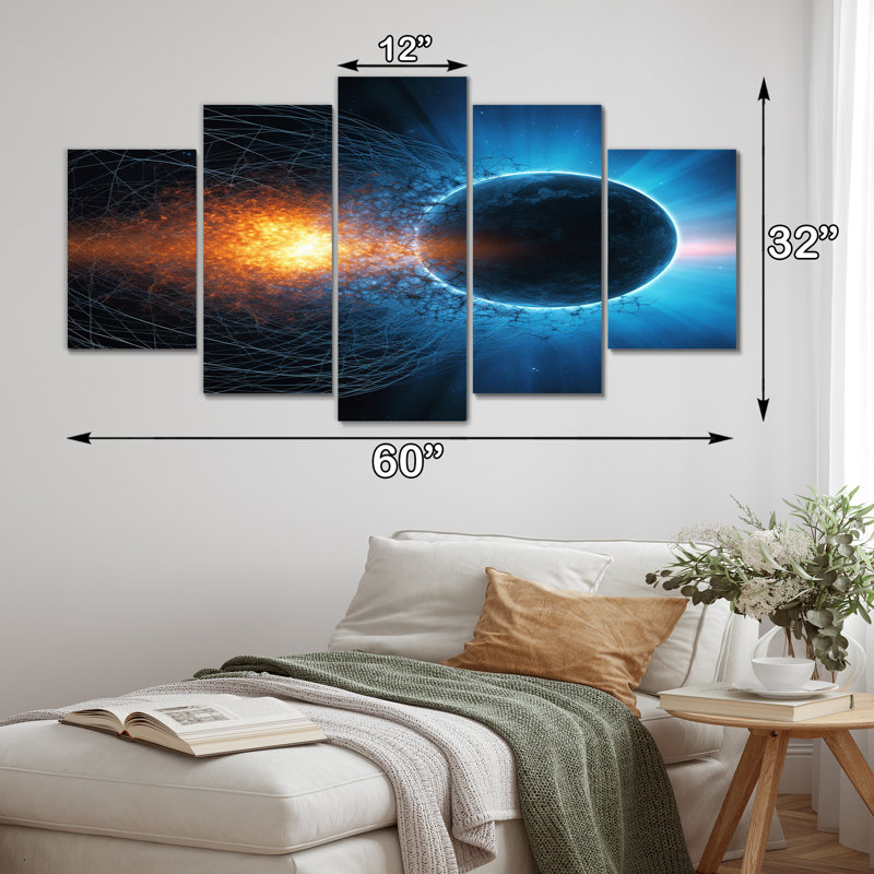«Blue Solar System Magnetic Galaxy II - Space», reproduction d'art murale - 5 panneaux