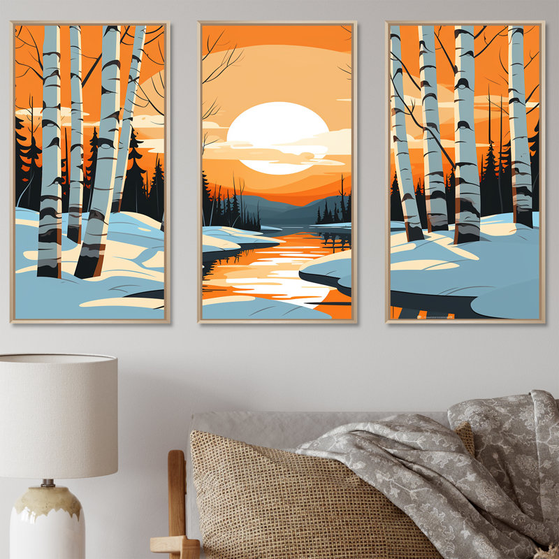Paysage d'hiver Bolt - Paysage d'hiver, Cadre flottant brun, H 28 po x l 36 po x P 1 po