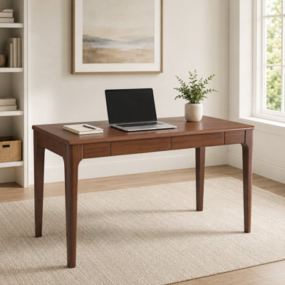 Solid Wood Writing Desk with Drawers, Home Office Desk