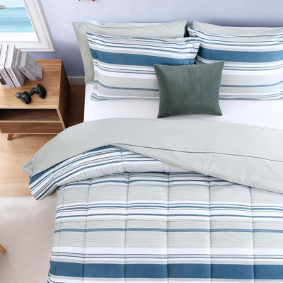 Ensemble d'édredon à rayures très grand bleu royal, lit 5 pièces dans un sac avec draps, taie d'oreiller et taie décorative, literie de dortoir toutes saisons douce