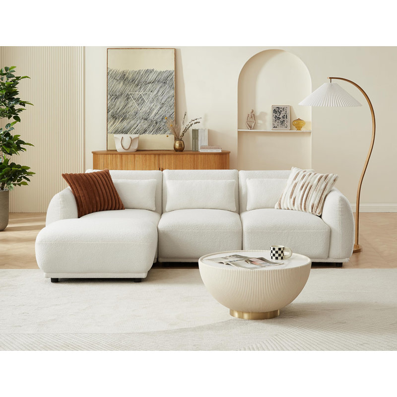 Canapé modulaire en forme de L 101 po avec repose-pieds amovible Pinsolide, Blanc beige
