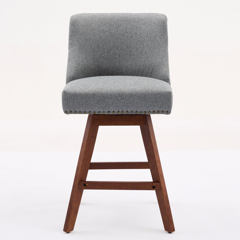 Ensemble de 2 tabourets de bar pivotants à hauteur de comptoir, siège d'une hauteur de 26 pouces, tissu rembourré gris | Idée de cadeau