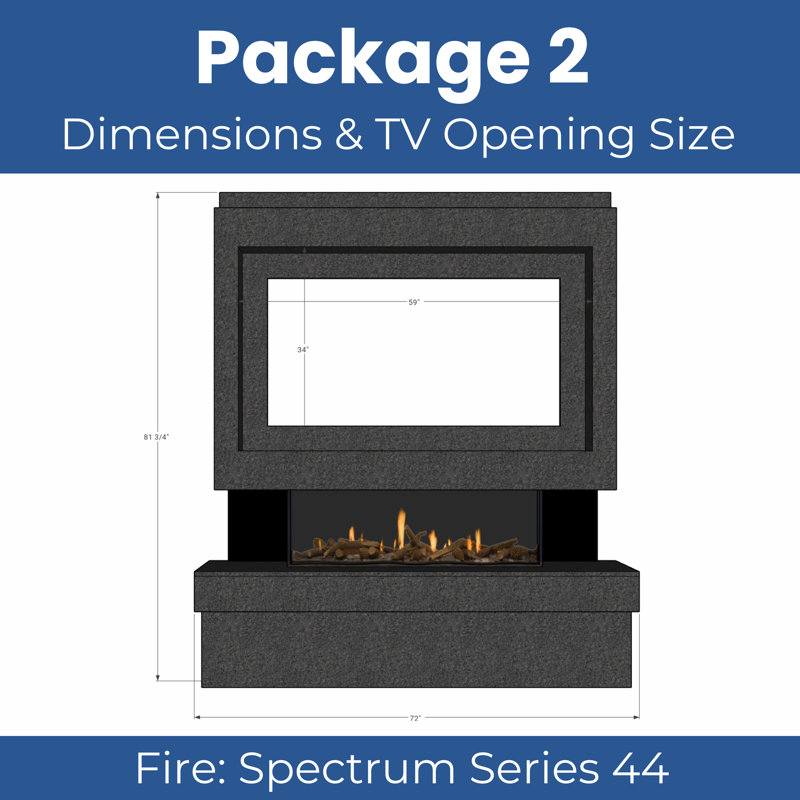 Evolution Fires Pre-Built Media Wall Package 2, finished in textured Venetian Plaster, includes Spectrum Series 44 Series 3-Sided Electric Fireplace