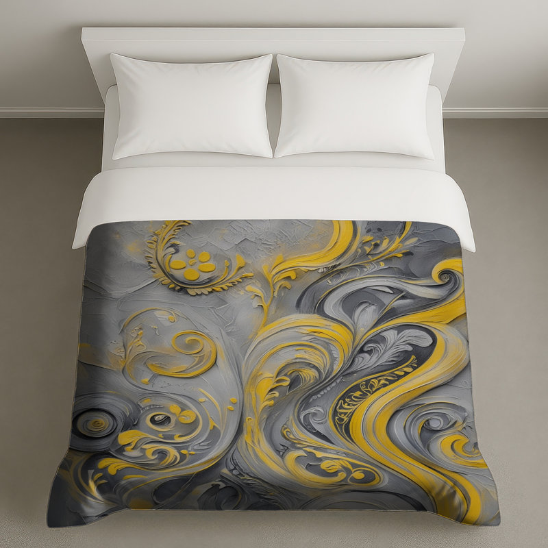 Housses de couette à tourbillons jaunes et gris, Lit simple