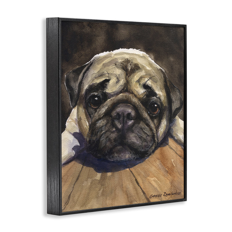Pug Soulful Portrait, estampe numérique, conception de George Dyachenko, Giclée noire de minuit encadrée, H 14 po x l 11 po