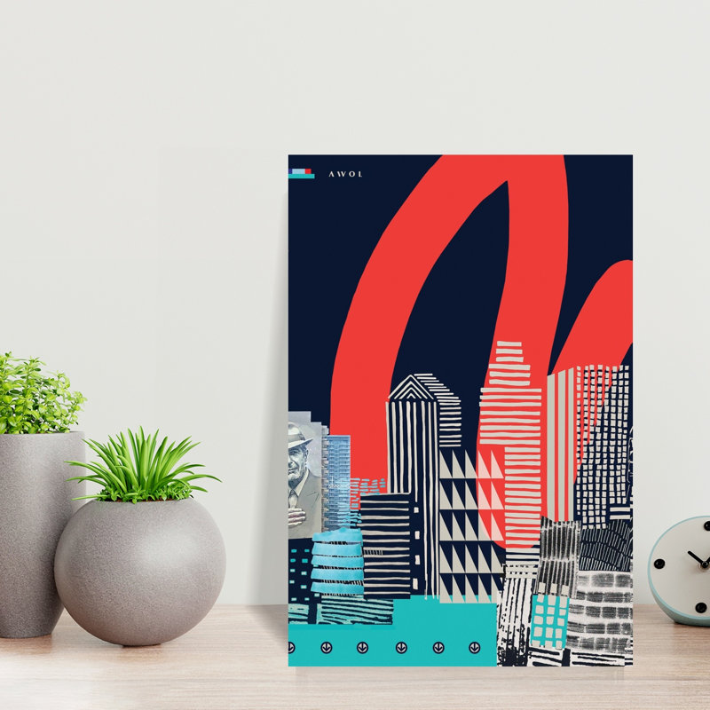 Urban Skyline Art, Montreal City Geometric Contemporary City Wall Art Print 1 Piece Wrapped Canvas Wall Art