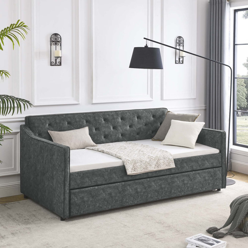 Twin Size Daybed With Twin Size Trundle, Gray