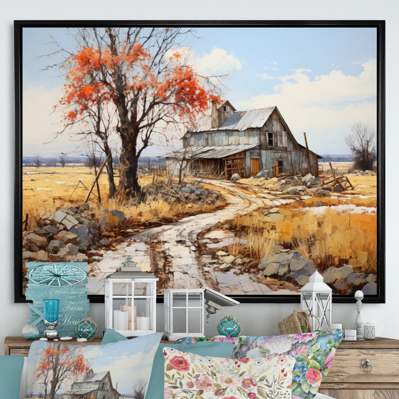 Countryside Rustic Barn Patchwork II - Landscapes Canvas Prints, Cadre flottant noir, H 16 po x l 32 po x P 1 po