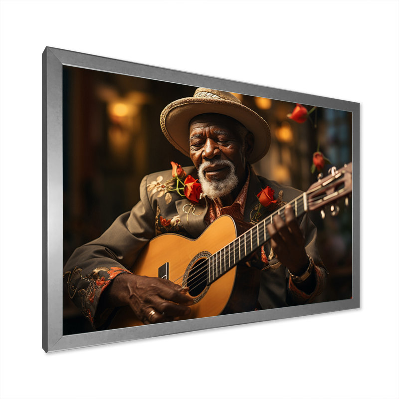 Red Cuban Singer III - Music Wall Decor, Cadre simple argenté, H 34 po x l 44 po x P 1,5 po
