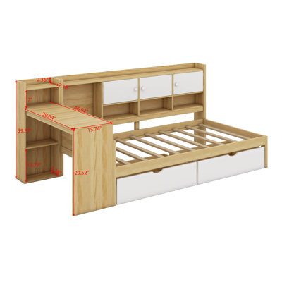 Daybed With 2 Drawers And Cabinets Shelves, Storage Bookcase, Built-In Removable Desk by Red Barrel Studio