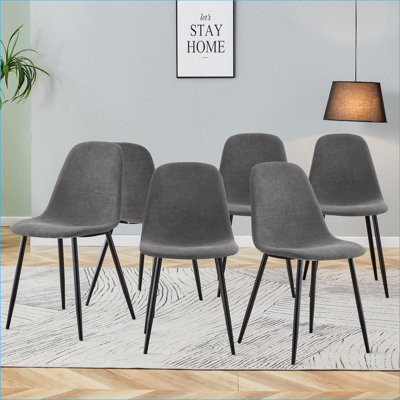 Ensemble de 6 chaises de salle à manger modernes en lin et en coton pour adultes, chaises rembourrées gris anthracite avec pieds robustes en métal