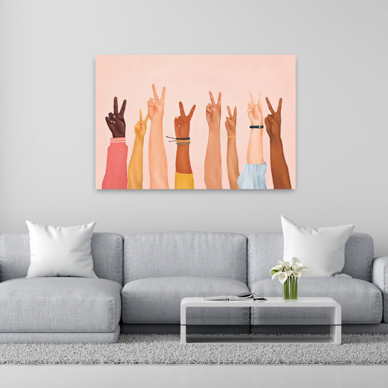 Art mural contemporain Diverses mains pour la paix, H 40 po x l 60 po