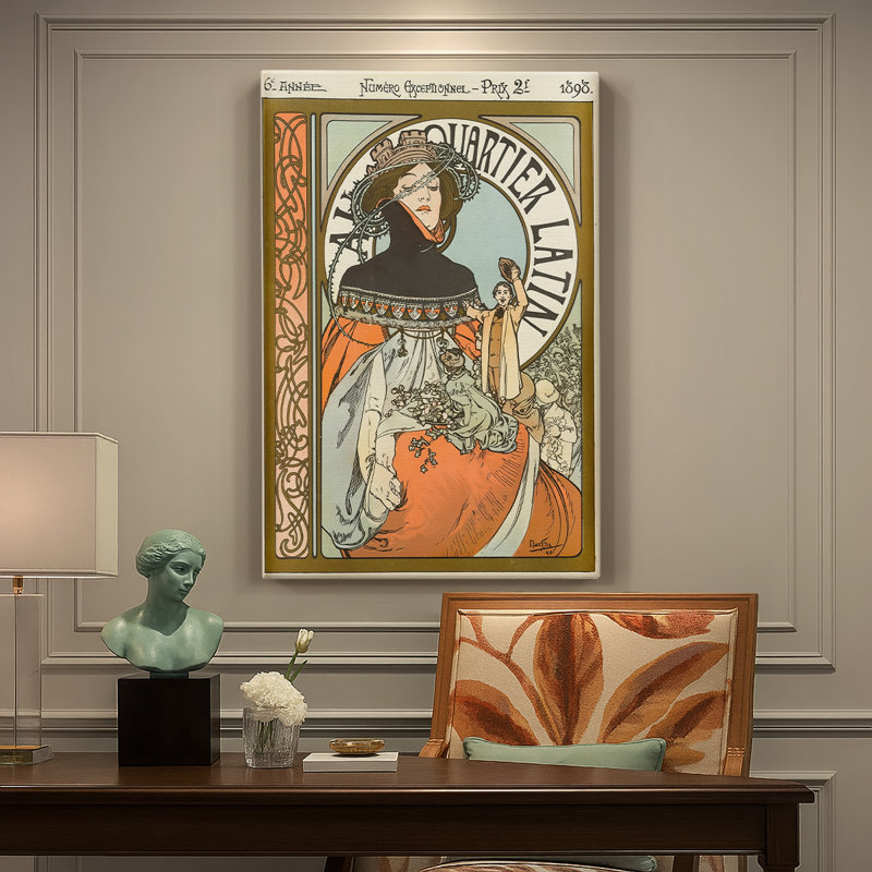 Au Quartier - Toile tendue sur toile de style latino par Alphonse Mucha, 18 x 27