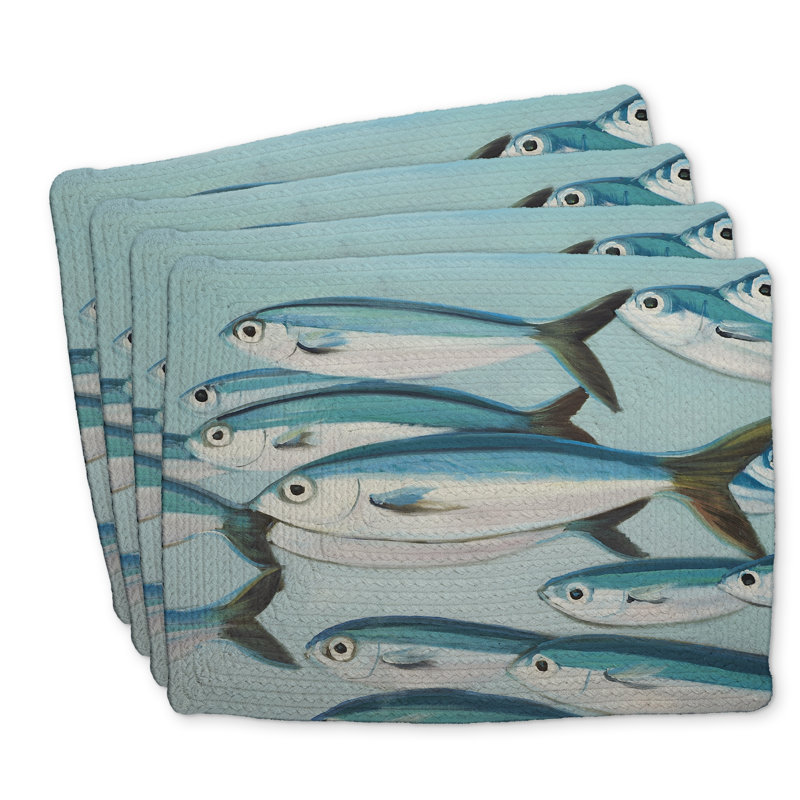 Ensemble de 4 napperons en polyester tressé - Petits poissons