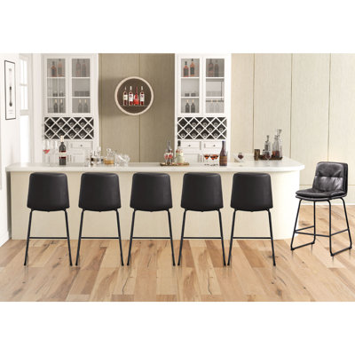 Katelynd 19.3" W Modern Luxury Soft Vegan Leather Upholstered Bar Stool with Mental Footrest