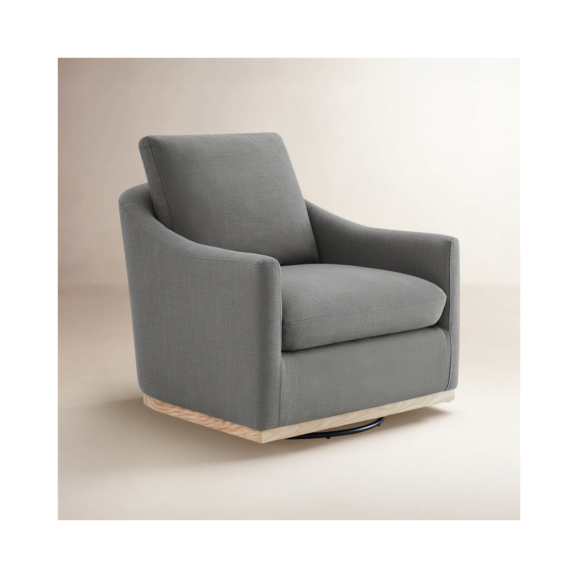Deary Upholstered Swivel Barrel Chair, Effie Flint Performance Linen
