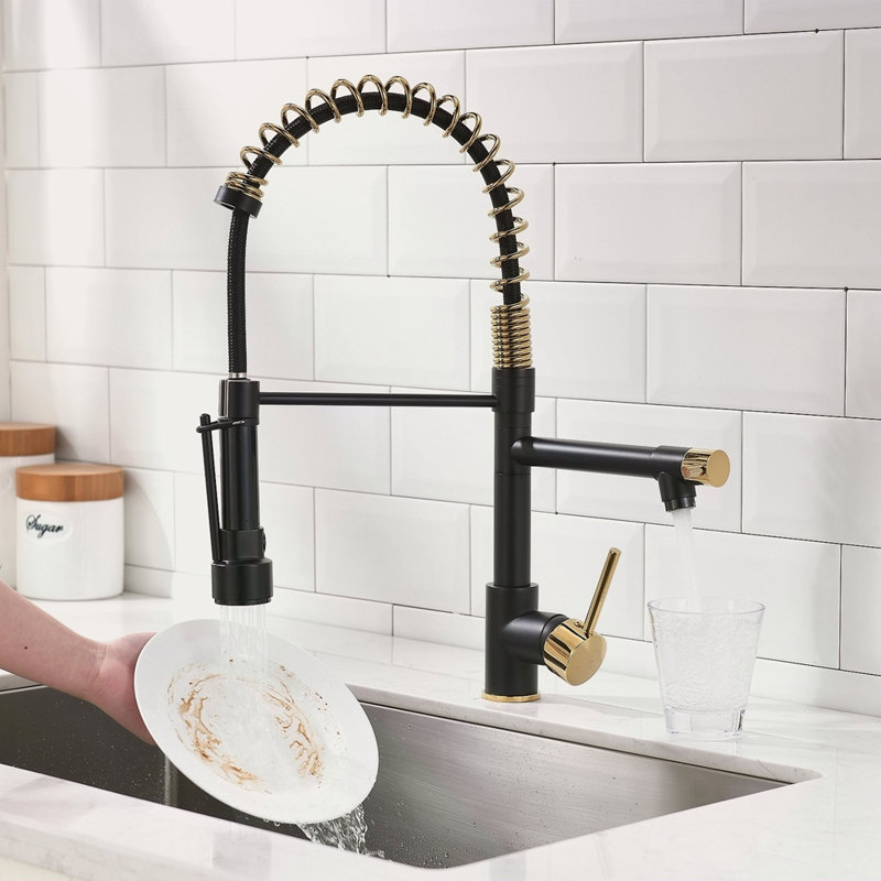 Robinet de cuisine commercial avec pulvérisateur rétractable, robinet d'évier de cuisine à poignée simple