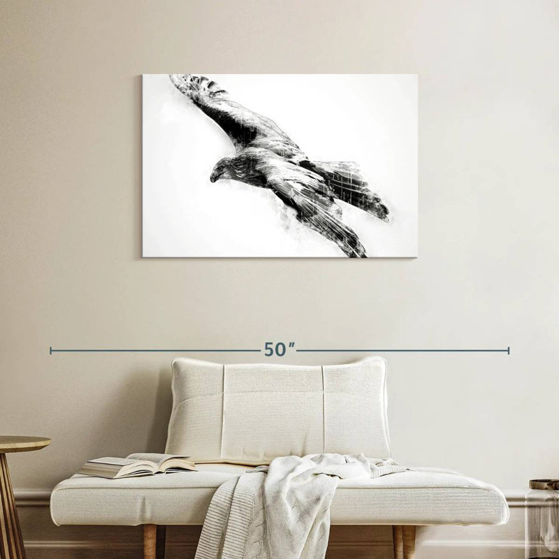 Hawk Black And White, 24" H x 36" W