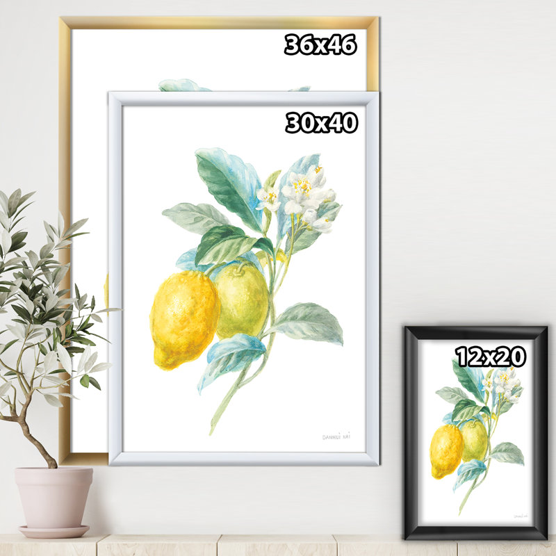 Art mural sur toile, "Citron de cuisine", impression de citron rétro - Floursack Lemon II, Cadre doré