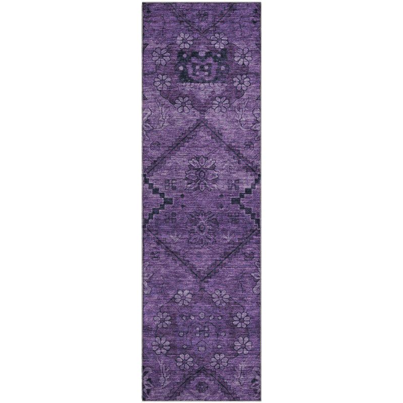 Premium Machine Washable Prisco Eggplant Rug, Runner 2'3" x 7'6"