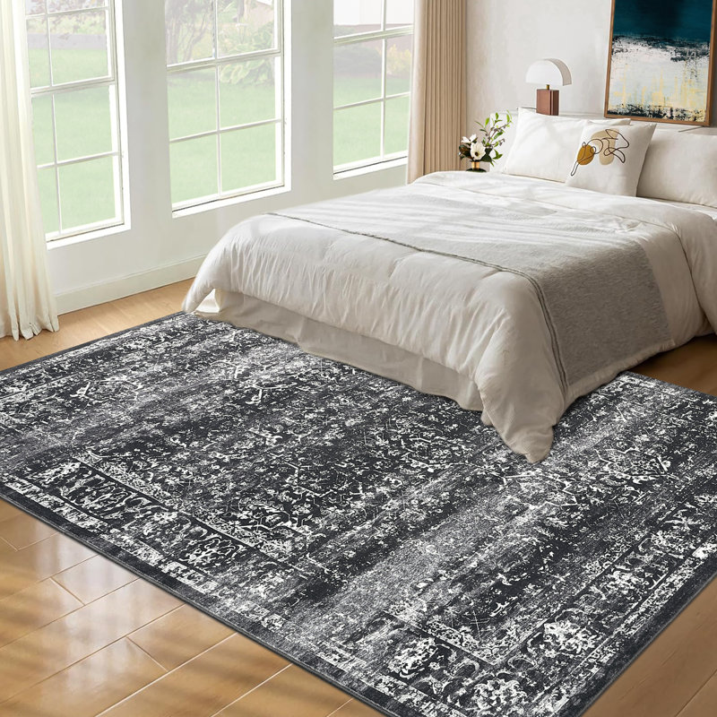Oriental Machine Washable Rug with Rubber Backing for Living Room Non-Slip Dining Room Rug Easy-Cleaning Floor Carpet for Bedroom Playroom