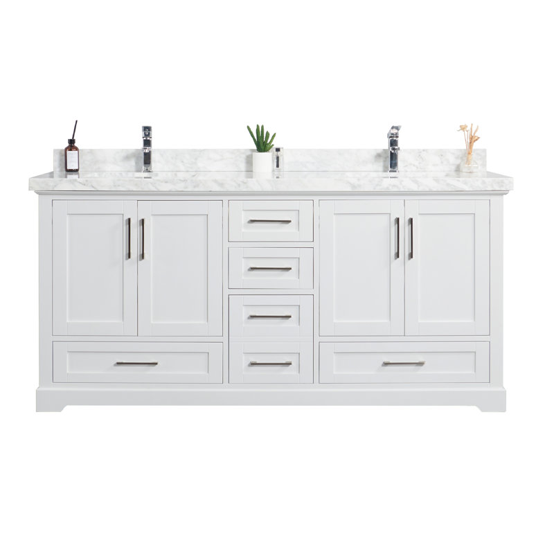 Ensemble de meuble-lavabo double l 72 po x P 22 po x H 36 po Eser, Blanc, bordure droite, Blanc