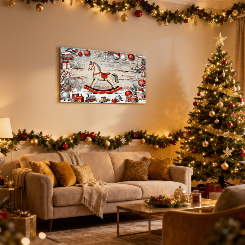 Ensemble de 3 décorations murales de Noël en forme de cheval en bois, H 12 po x l 18 po