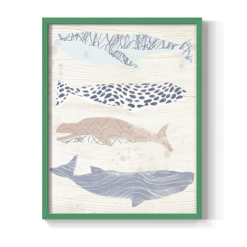 Reproduction encadrée à motif de baleine I - bois massif, Vert, H 21 po x l 17 po
