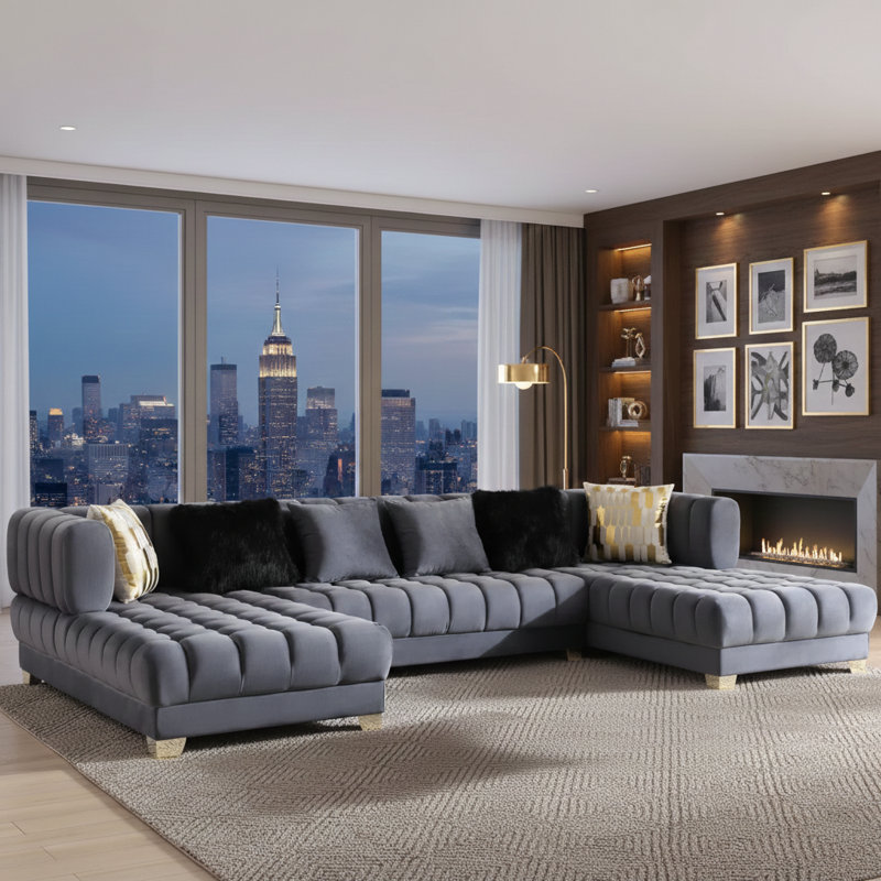 Canapé modulaire en velours Premium, Velours gris velours